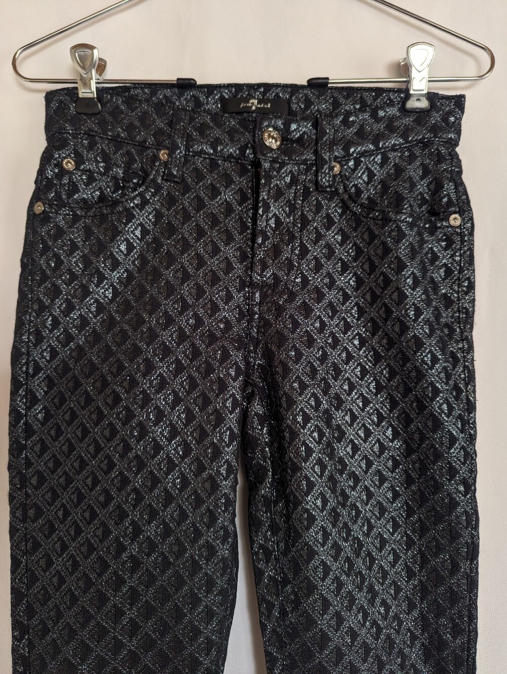 7 For All Mankind Women's 24 (26) Metallic Navy Blue Pants Low-rise Party